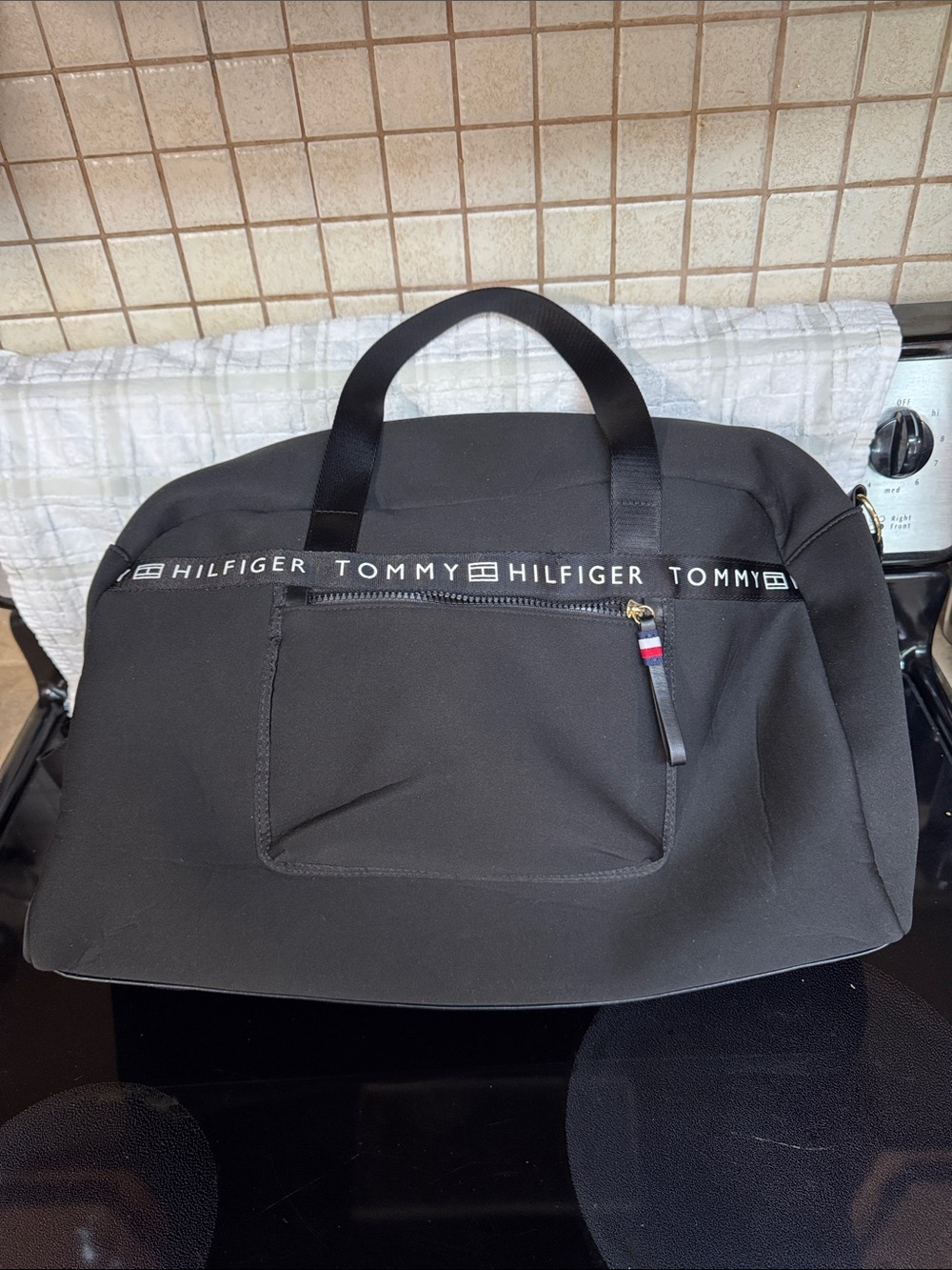 Tommy Hilfiger Black Logo-Trim Duffel Bag
